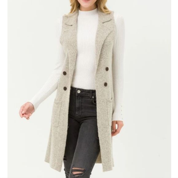 Love Tree Long Silhouette Sweater Vest Cardigan w/ Button Detail Size Medium - Picture 8 of 16